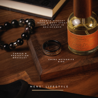 Men's Wellness & Spirituality Set - China Meteorite Ring + Growth Mindset + Bracelet